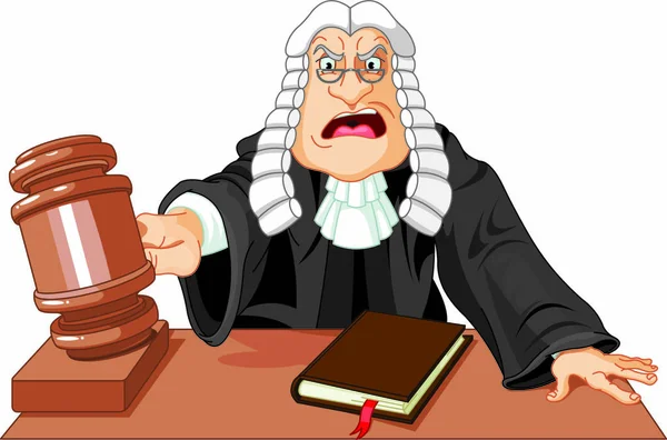 Angry Judge Gavel Makes Verdict Law — Stock Vector