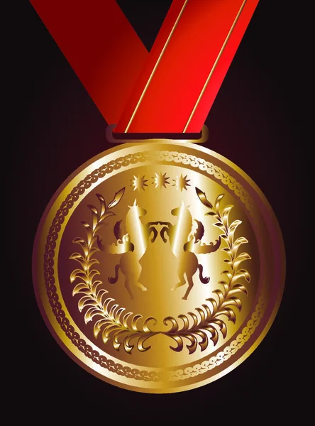 Fita Vermelha Medalha Ouro Arte Vetorial —  Vetores de Stock
