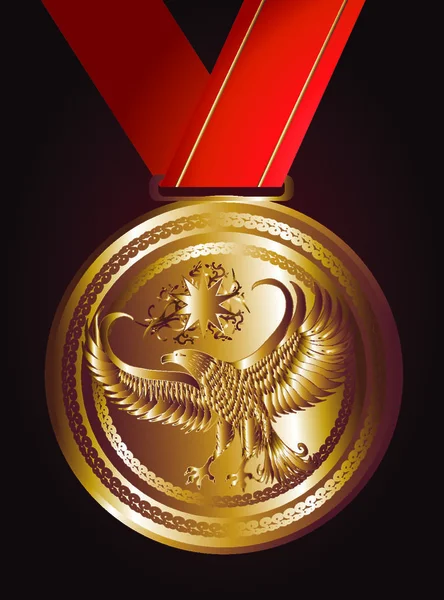 Fita Vermelha Medalha Ouro Arte Vetorial —  Vetores de Stock