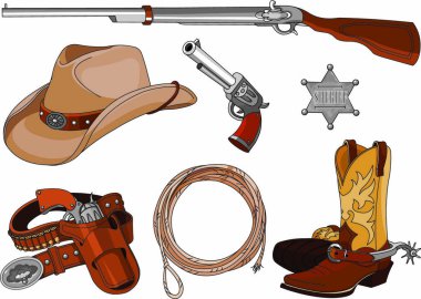 Various vintage cowboy western objects set vector