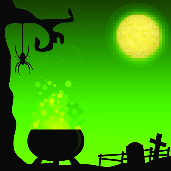 Fond Magique Halloween Avec Chaudron Sorcière — Image vectorielle