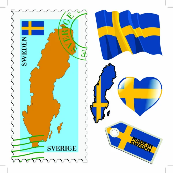 Conjunto Símbolos Diferentes Colores Nacionales Suecia — Vector de stock
