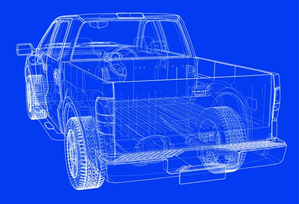 ベクトルカーシルエット 3Dのベクトルレンダリング ワイヤフレームスタイル 可視線と非表示線の層が分離されます — ストックベクタ