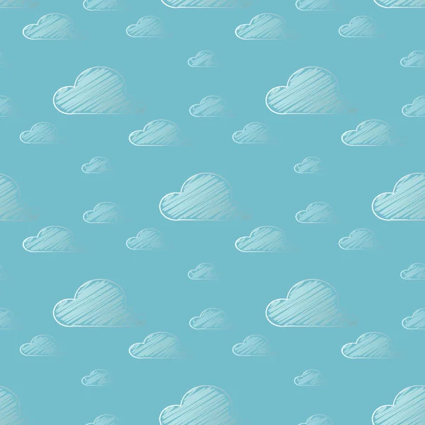 Blauer Himmel Und Schraffierende Weiße Wolken Muster Nahtloser Vektor Eps — Stockvektor