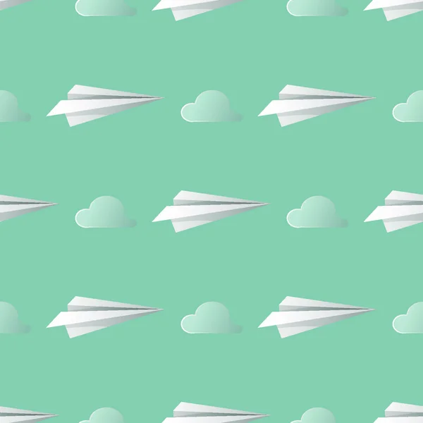 Vektornahtloses Muster Mit Origami Papierflugzeugen Folgen — Stockvektor