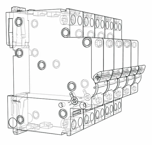 Concept Disjoncteur Automatique Rendu Vectoriel Style Cadre Métallique Les Couches — Image vectorielle