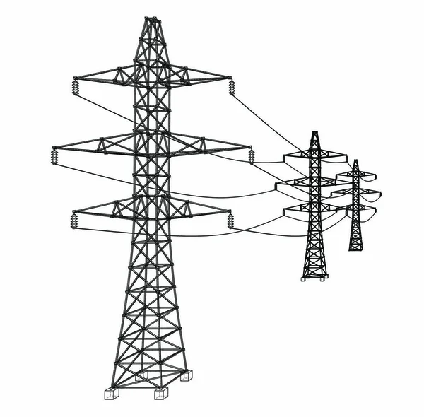 Elektrische Masten Oder Strommasten Vektor Rendering Von Drahtgestell Stil Die — Stockvektor