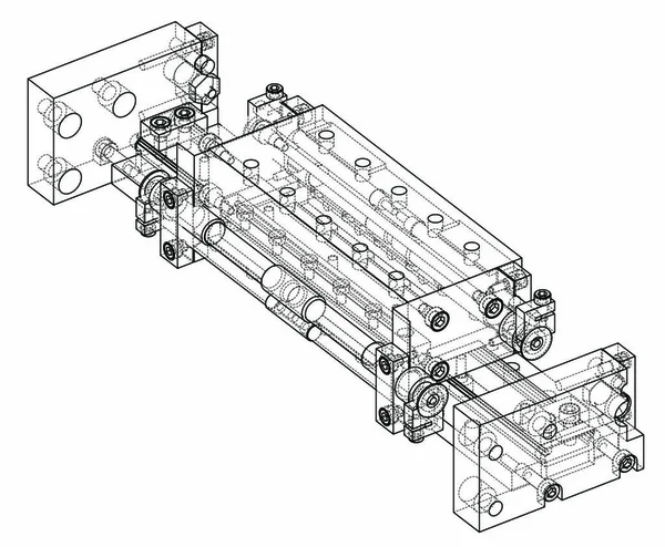 Absztrakt Ipari Objektum Koncepció Vektor Renderelés Drótvázas Stílus Látható Láthatatlan — Stock Vector