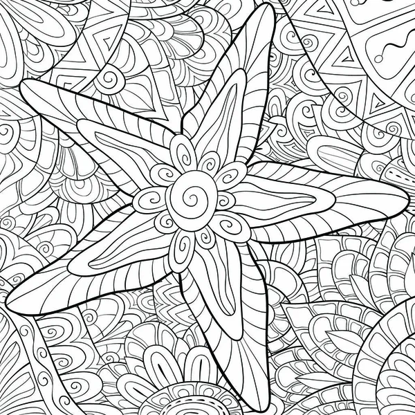 Cute Starfish Abstract Background Ornaments Image Relaxing Activity Coloring Book — стоковый вектор