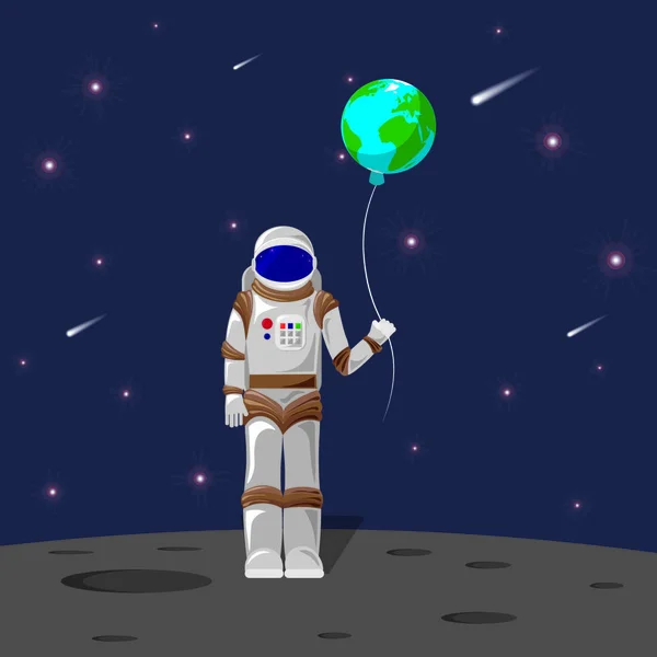 Kosmonaut Maan Met Planeet Aarde Ballon Eps — Stockvector