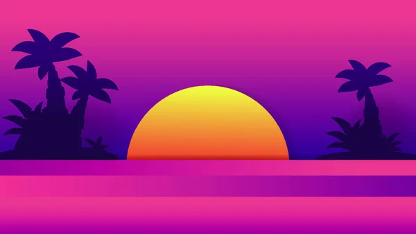 Pôr Sol Tropical Ilustração Verão Sunset Logo Vector Design Fundo —  Vetores de Stock