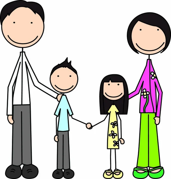 Εικονογράφηση Κινουμένων Σχεδίων Οικογένειας Τεσσάρων Ατόμων — Διανυσματικό Αρχείο