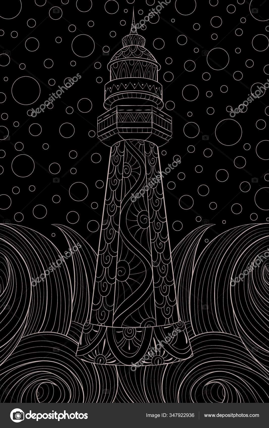 Sebuah Menara Lucu Dengan Ornamen Latar Belakang Laut