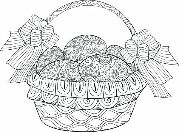 Easter Eggs Ornaments Basket Image Relaxing Activity Coloring Book Page — Stock Vector