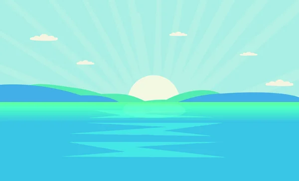 Hermoso Paisaje Marino Con Sol Por Mañana Océano Con Brillo — Vector de stock