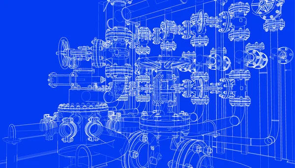 Skizze Von Industrieanlagen Vektor Rendering Von Drahtgestell Stil Die Schichten — Stockvektor