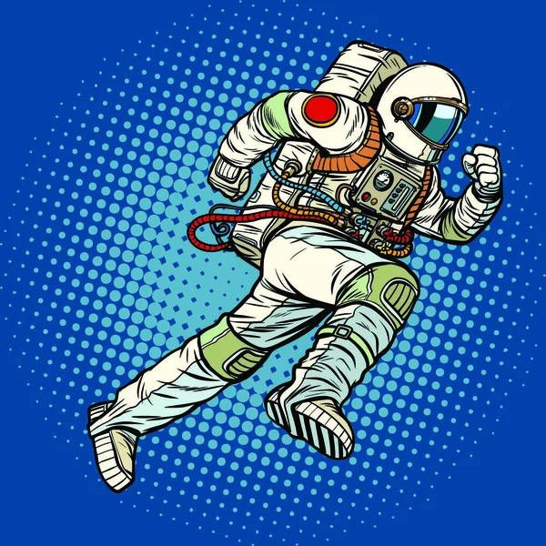 Astronauta Corre Para Frente Pop Arte Retro Vetor Ilustração Vintage — Vetor de Stock