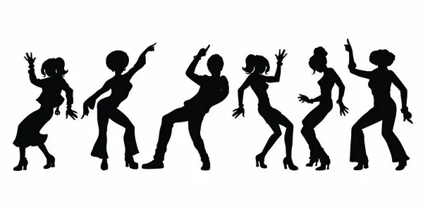 Siluet Koleksiyonu Seti Dans Eden Gençler Erkekler Kadınlar Kızlar Pop — Stok Vektör