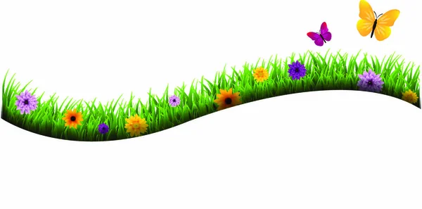 Hierba Verde Flores Con Malla Gradiente Ilustración Vectorial — Vector de stock