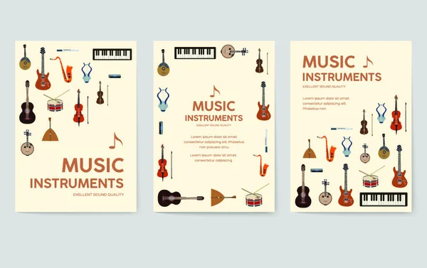 Hangszervektor Brosúra Készlet Hangeszközök Sablonja Flyear Magazinok Poszter Könyvborító Bannerek — Stock Vector
