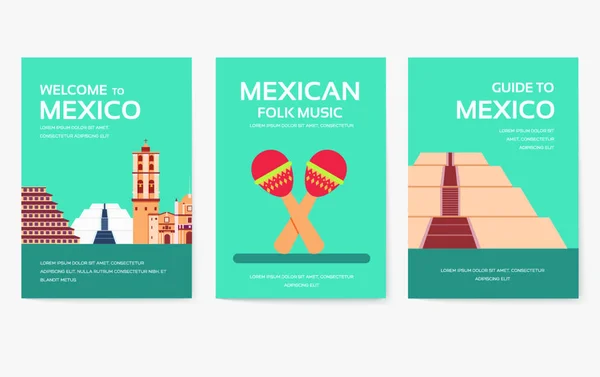 Conjunto México País Adorno Viaje Concepto Viaje Asiática Tradicional Revista — Vector de stock