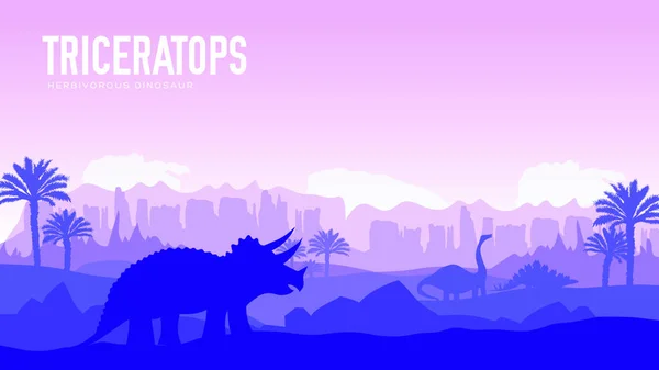Gambaran Pemandangan Bumi Sebelum Era Desain Bumi Kita Dinosaurus Triceratop - Stok Vektor