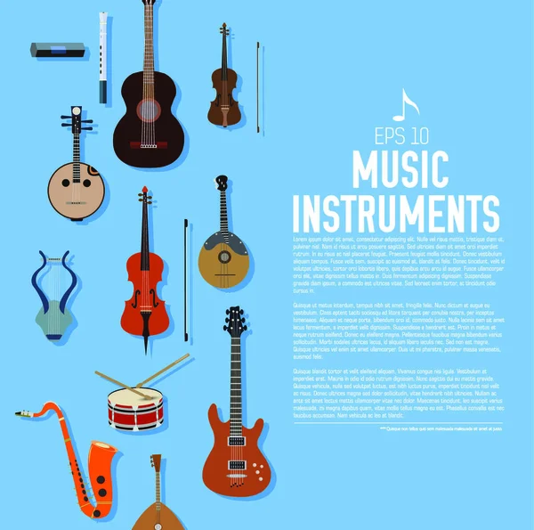 Koncepcja Tła Płaskich Instrumentów Muzycznych Wektor Ilustrator Projekt Stylu Retro — Wektor stockowy