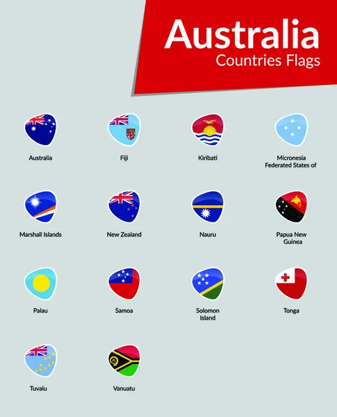Australia Continente Países Banderas Vector Icono Colección — Vector de stock