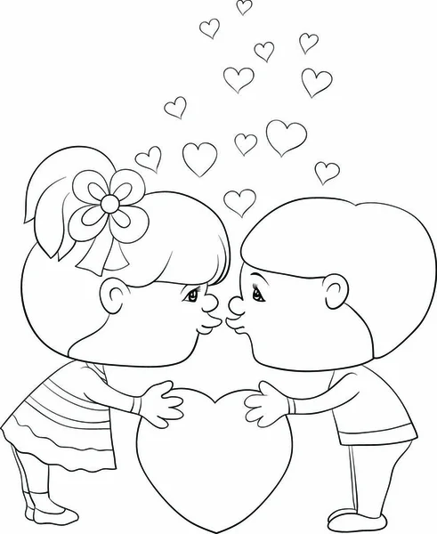 Una Chica Linda Dibujos Animados Niño Con Gran Corazón Sus — Vector de stock