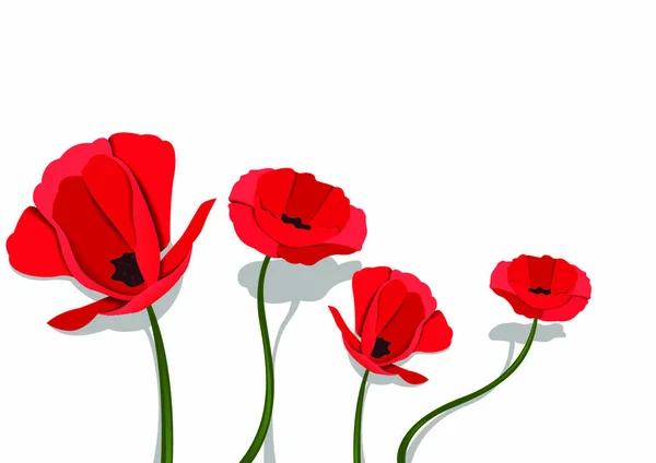 Flores Papel Vermelho Fundo Branco Feliz Ilustração Primavera Para Seu —  Vetores de Stock