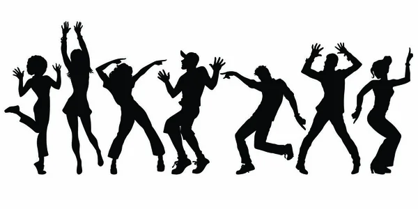 Комплект Сбора Силуэтов Молодые Люди Танцуют Мужчины Женщины Мальчики Девочки — стоковый вектор