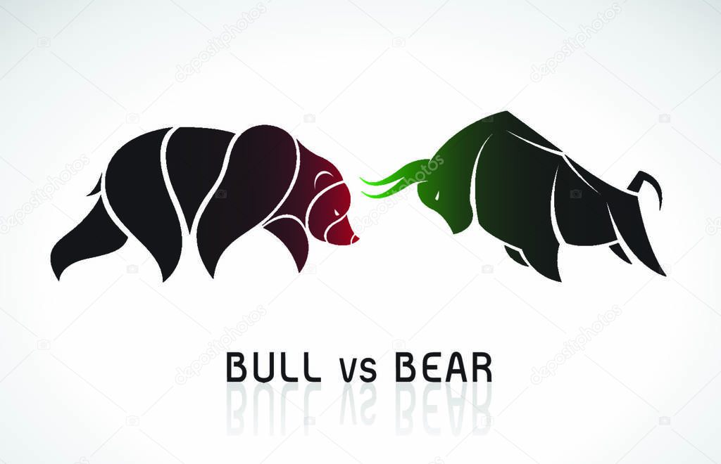 Vector of bull and bear symbols of stock market trends. Stock market and business concept. The growing and falling market. Wild Animals.