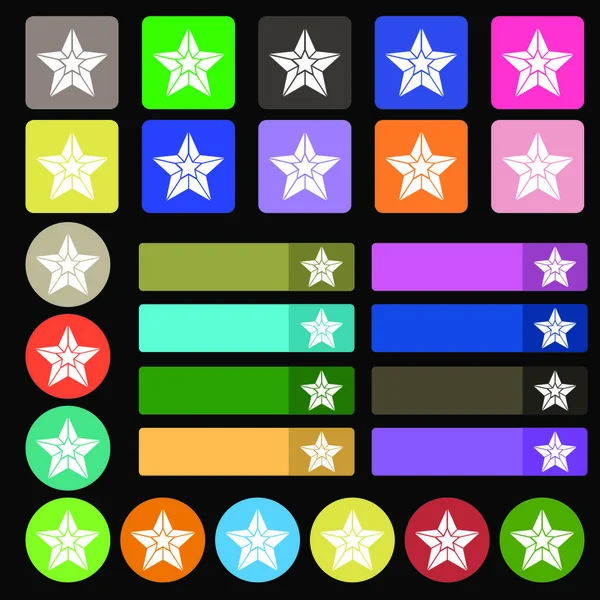 Signo Icono Estrella Set Veintisiete Botones Planos Multicolores Ilustración Vectorial — Archivo Imágenes Vectoriales