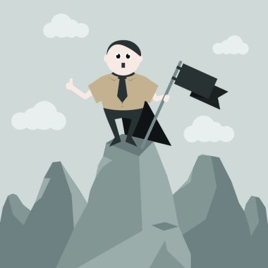 Imperious and historical leader stands on top of a mountain with a black flag vector