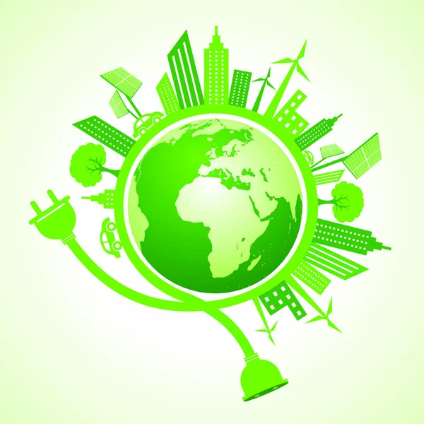 Koncepcja Miasta Ekologicznego Wektorem Zasobów Ziemi — Wektor stockowy