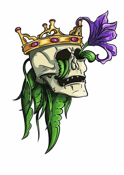 Dead King Crown Skull Flower — Stock Vector