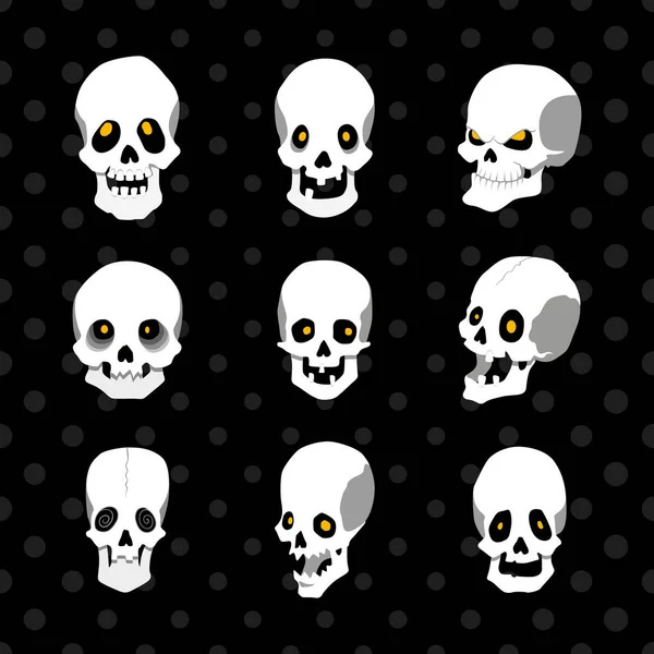 Ilustração Vetorial Conjunto Crânios Desenhos Animados Elemento Assustador Halloween — Vetor de Stock