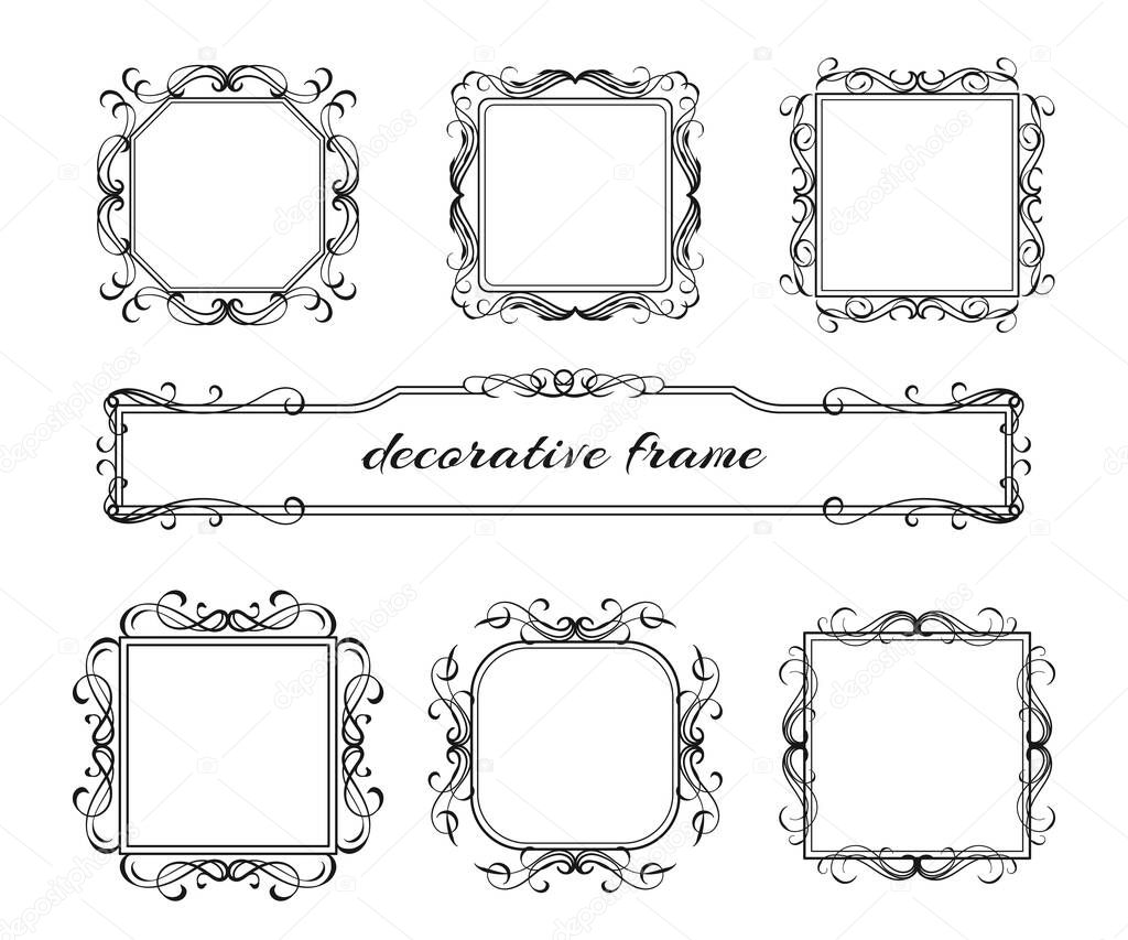 Vector image. Set of vintage frames with floral scrolls and curls.
