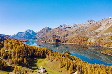 İsviçre - Sils ve Silvaplana göllerinin panoramik hava manzarası 