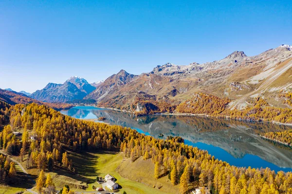 Switzerland Panoramic Aerial View Lakes Sils Silvaplana ストック画像