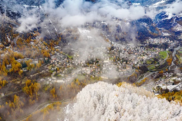 Valmalenco Vista Aérea Panorâmica Chiesa Valmalenco Caspoggio Lanzada — Fotografia de Stock