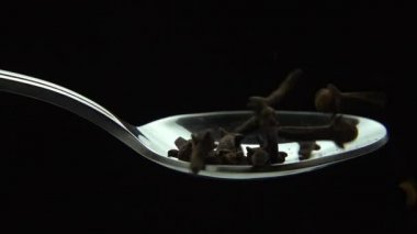 Baharatlı içine bir kaşık, ağır çekim düşme karanfil kurutulmuş