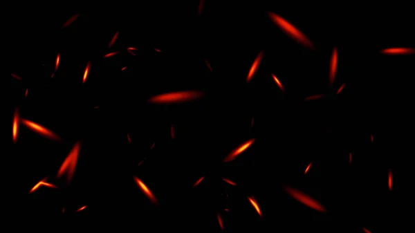 Burning fire sparks fly from large fire in the night sky. Burning embers glowing flying away particles over isolated black background. Stock illustrarion. Design element. — Stockfoto