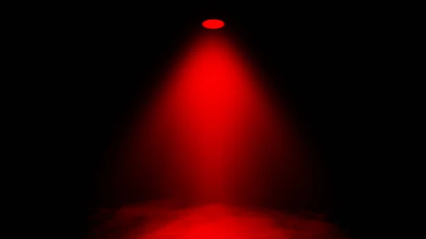 黑色背景上烟雾弥漫的聚光灯舞台. 供音乐会及游戏用的红灯投影仪 — 图库照片