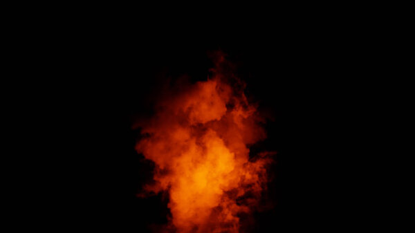 Fire explosion chemistry experiment smoke on isolated black background. Abstract texture overlays.