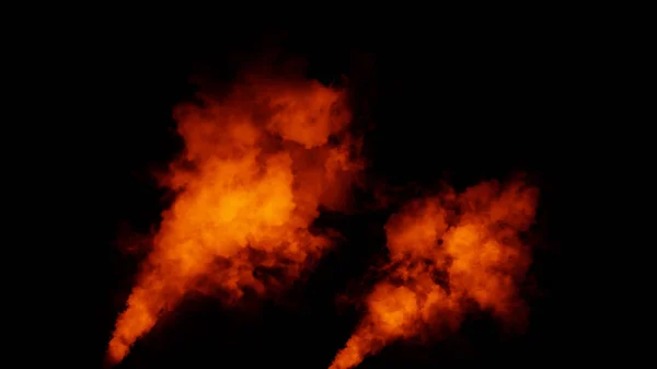 Feuernebel auf isoliertem schwarzen Hintergrund. Experiment Chemie Rauchbombe. das Konzept der Aromatherapie. — Stockfoto