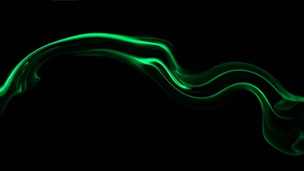 Digitale Brandwelle. Bewegung verschwimmt grüner Rauch auf isoliertem schwarzem Hintergrund. das Konzept der Aromatherapie — Stockfoto