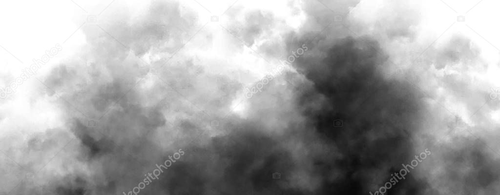 Panoramic view mystic dynamic smoke on isolated background. Design black and white texture freezing effect fog . Stock illustration.