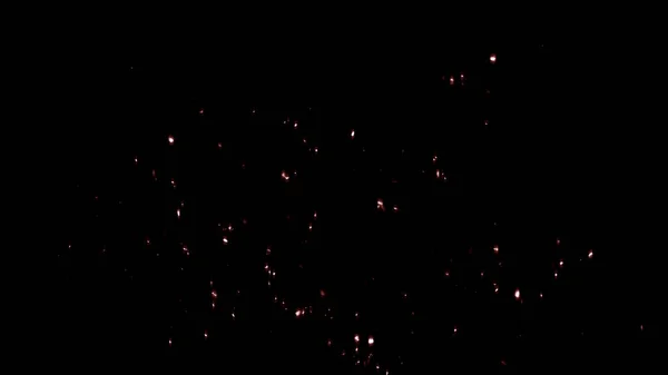 Feuerfunken fliegen von einem großen Feuer in den Nachthimmel. glühende Glutnester, die Partikel über isoliertem schwarzen Hintergrund wegfliegen. Aktienillustration. — Stockfoto