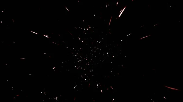 Burning fire sparks fly from large fire in the night sky. Burning embers glowing flying away particles over isolated black background. Stock illustrarion. — Stock Photo, Image